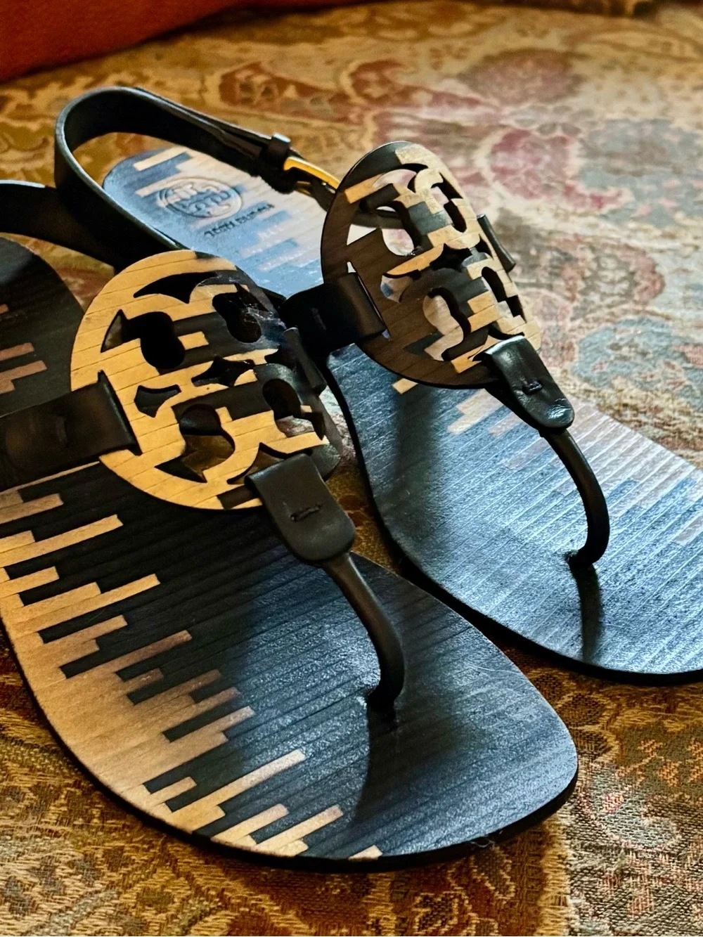 Tory Burch Miller Navy/Ivory Leather Slingback Block Heels 7.5